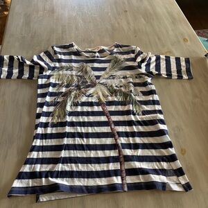 Stella McCartney Navy and White Striped Tee Palm Tree Graphic Size 40 100% Cott